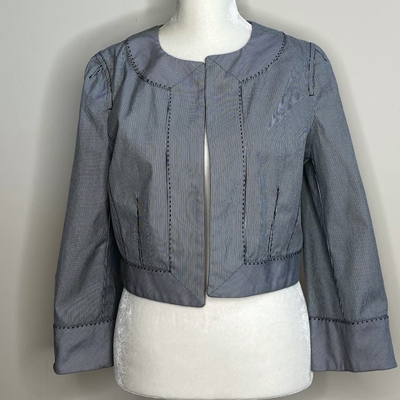 LOFT Blue/Black & White Striped Bolero Jacket. - Picture 1 of 12